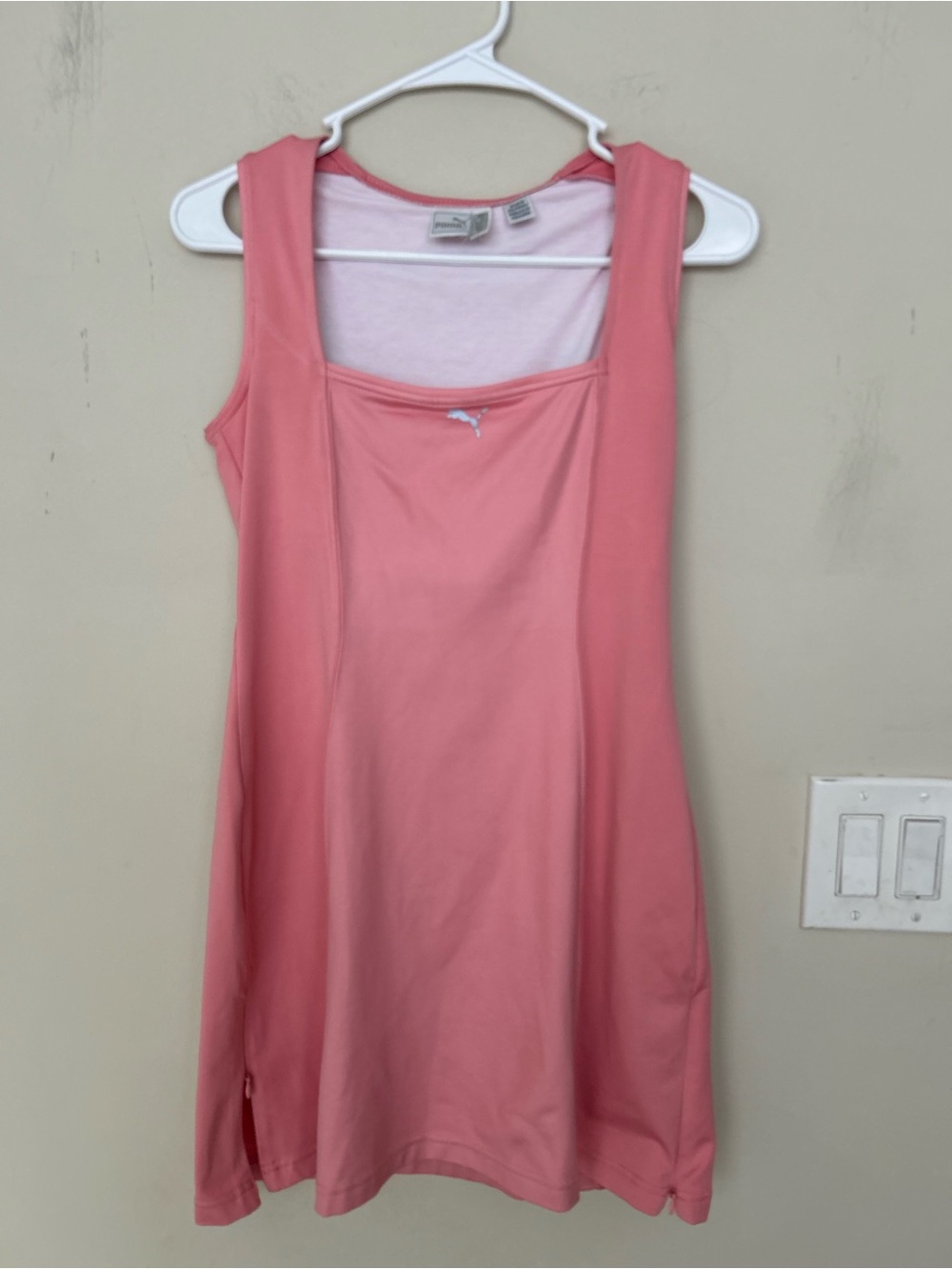 Puma activewear dress features a distinct square neckline pink size Small